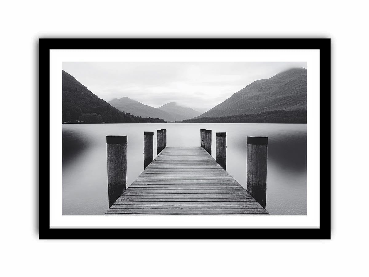 Black and white lake pier Canvas Print