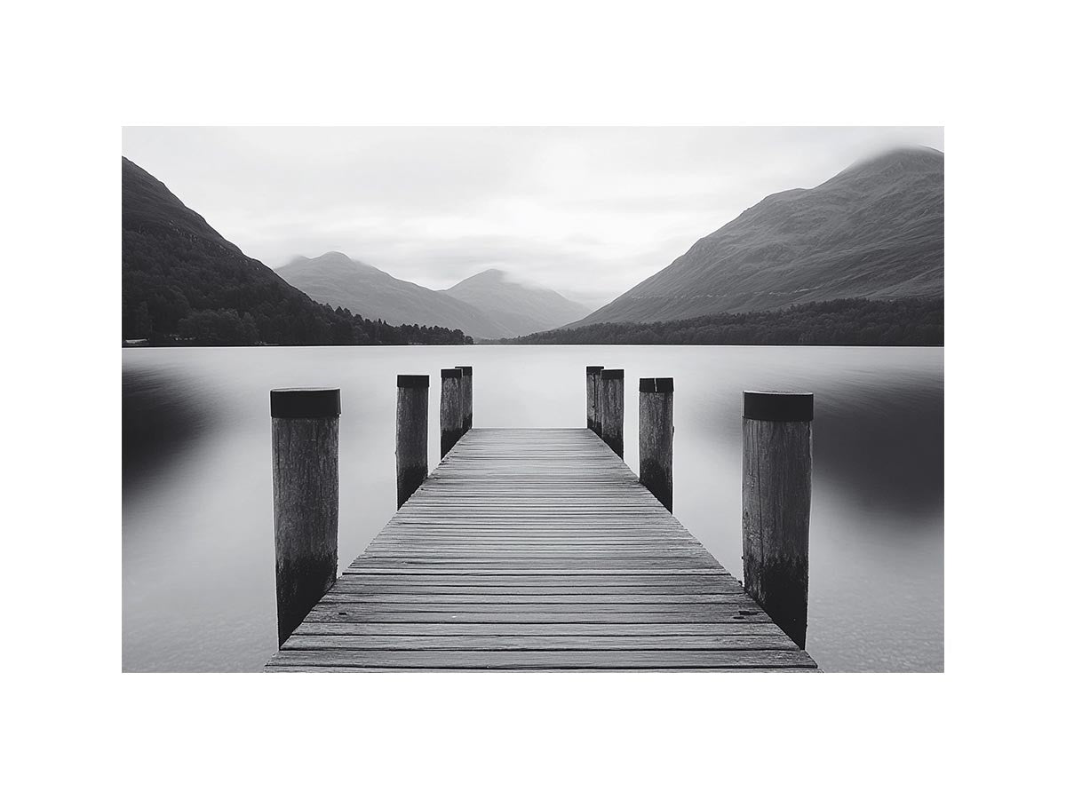 Black and white lake pier Canvas Print