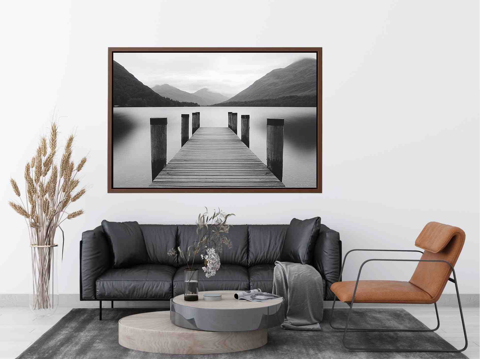 Black and white lake pier Canvas Print