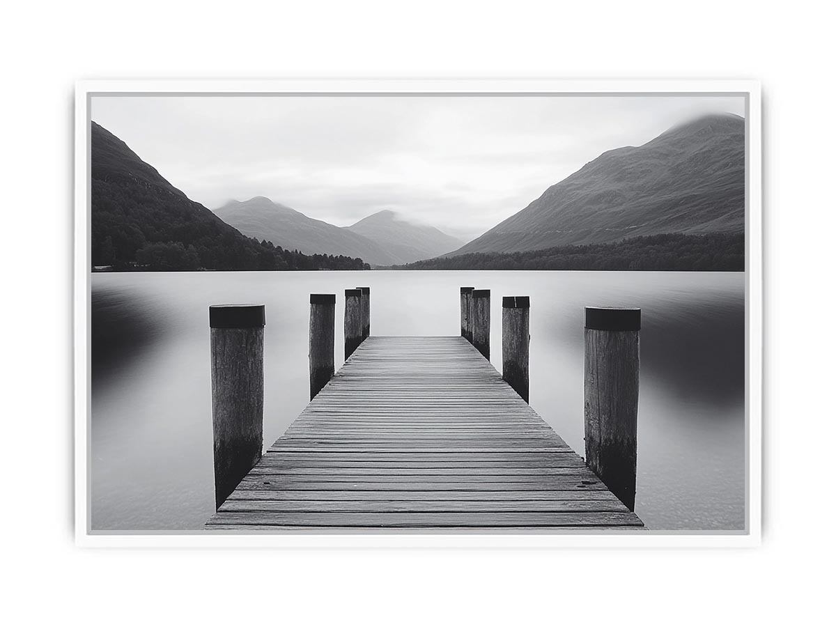 Black and white lake pier Canvas Print