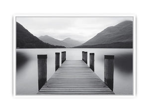 Black and white lake pier Canvas Print