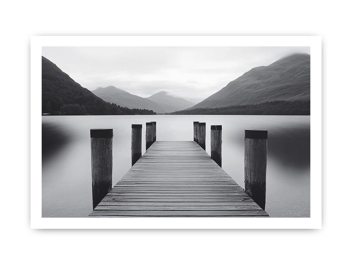 Black and white lake pier Canvas Print