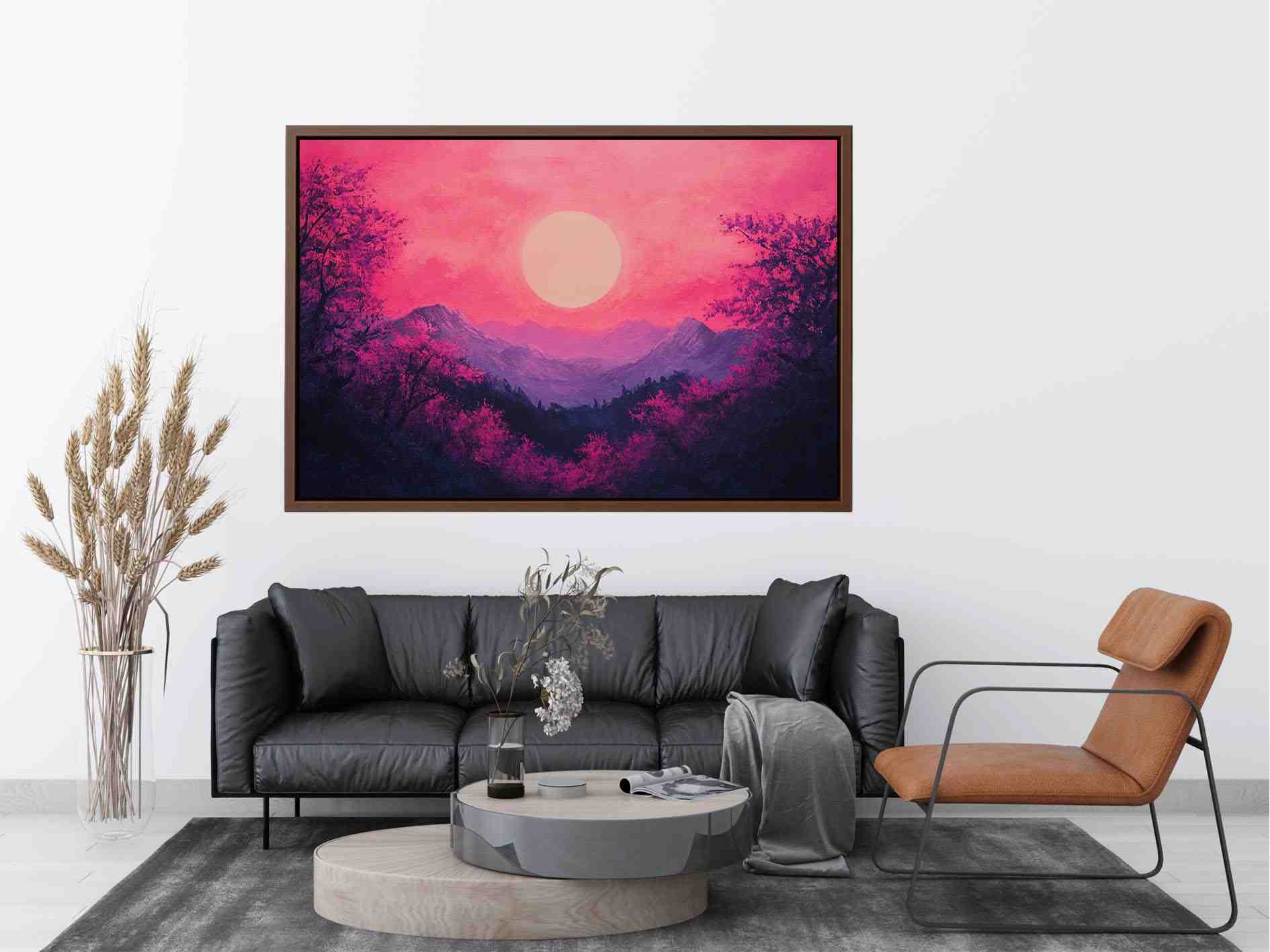 Bold magenta mountain sunset Canvas Print