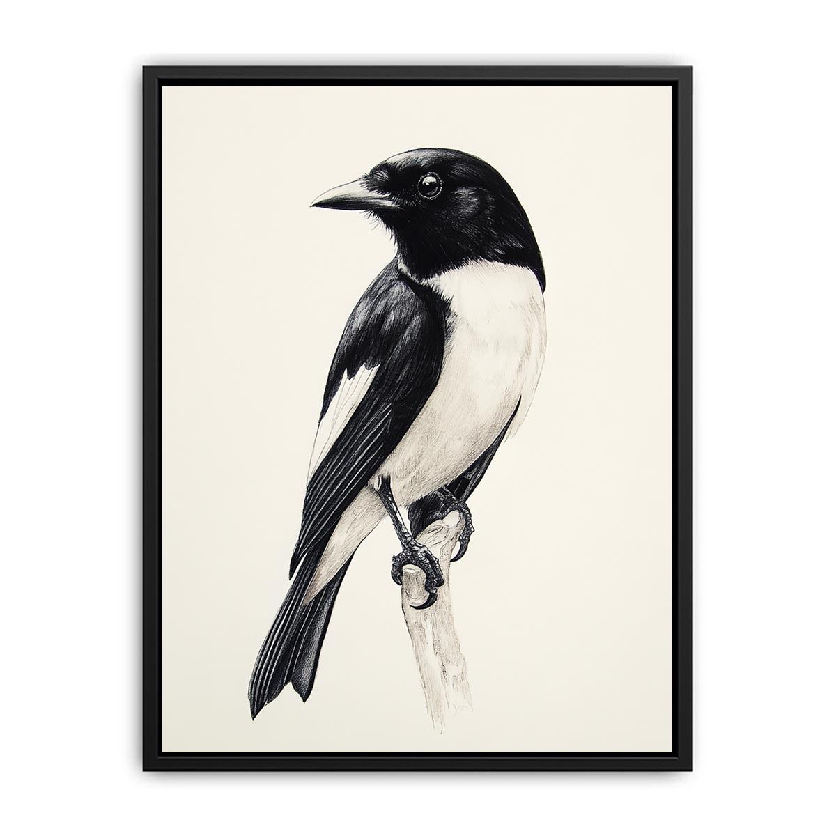 Minimal black and white songbird Canvas Print