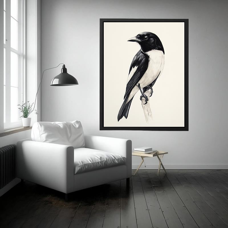 Minimal black and white songbird Canvas Print
