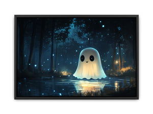 Cute glowing ghost forest Canvas Print with blue fireflies