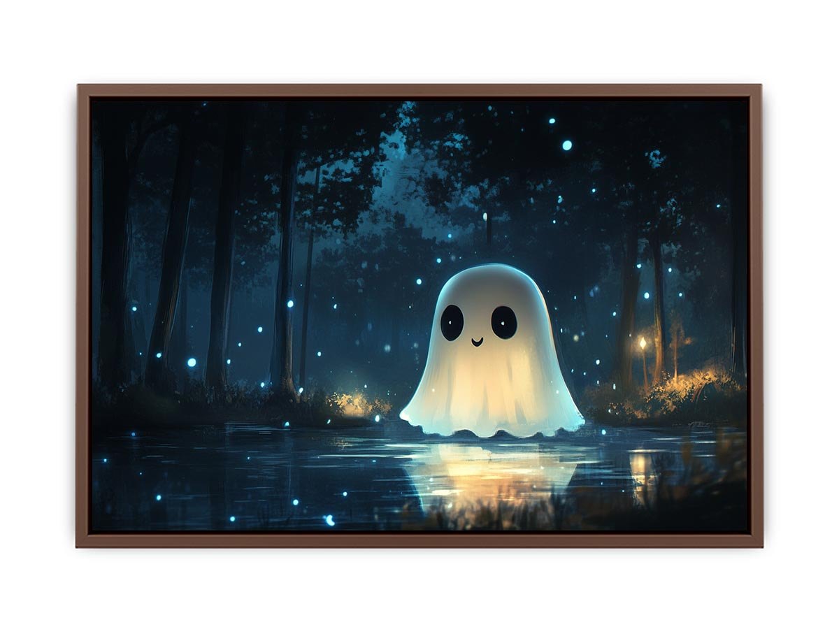 Cute glowing ghost forest Canvas Print with blue fireflies