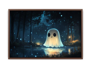 Cute glowing ghost forest Canvas Print with blue fireflies