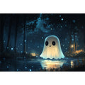 Cute glowing ghost forest Canvas Print with blue fireflies