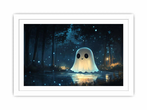 Cute glowing ghost forest Canvas Print with blue fireflies