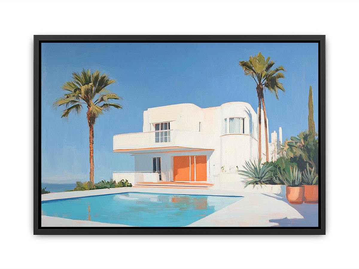 Modern white villa pool Canvas Print with palm trees