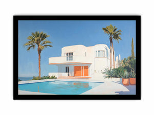 Modern white villa pool Canvas Print with palm trees