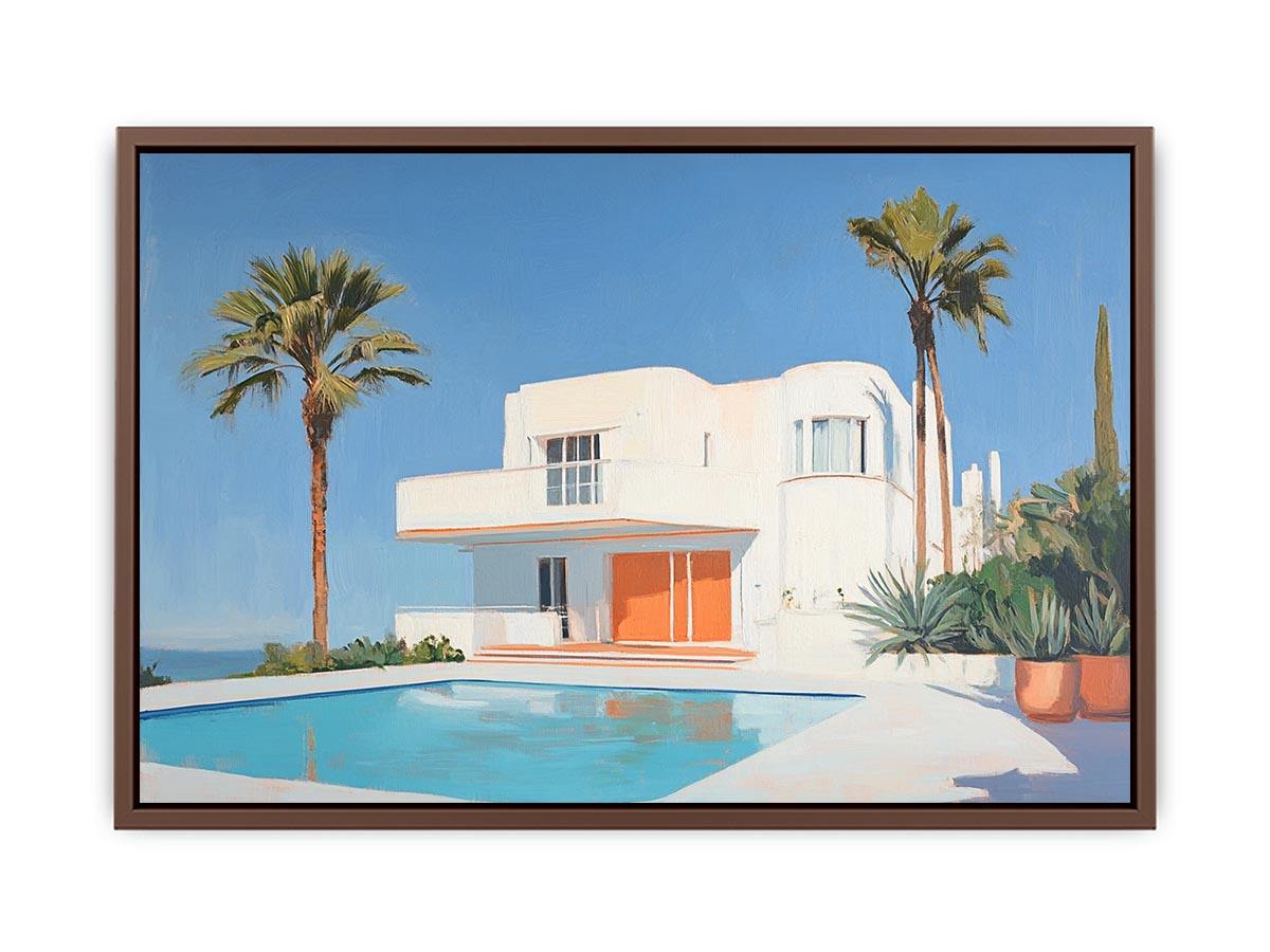 Modern white villa pool Canvas Print with palm trees