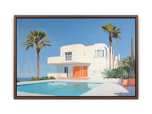 Modern white villa pool Canvas Print with palm trees