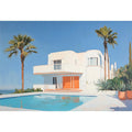 Modern white villa pool Canvas Print with palm trees