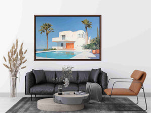 Modern white villa pool Canvas Print with palm trees