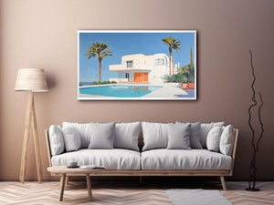 Modern white villa pool Canvas Print with palm trees