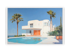 Modern white villa pool Canvas Print with palm trees