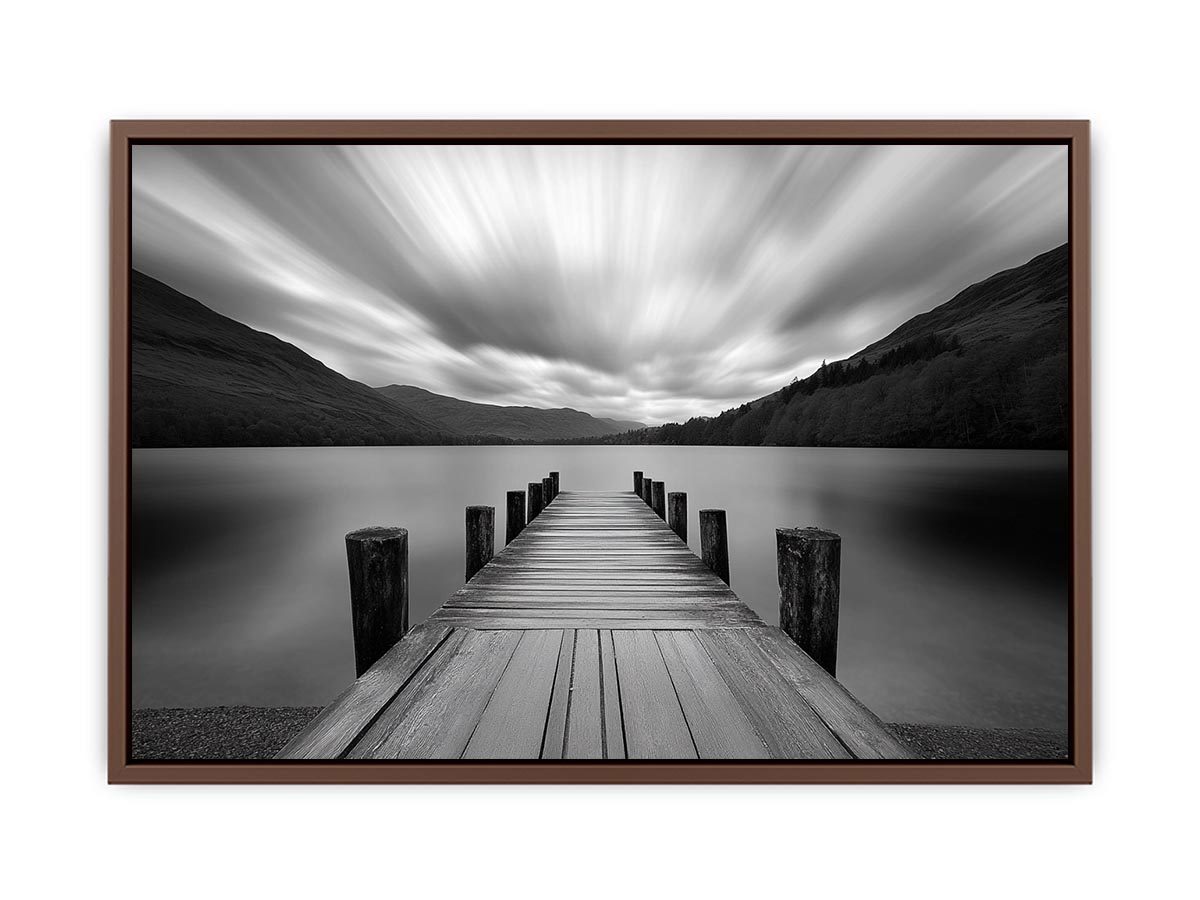 Black and white lake pier landscape