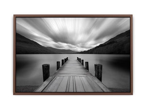 Black and white lake pier landscape