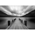 Black and white lake pier landscape