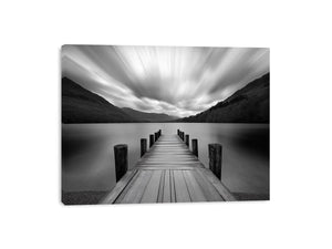 Black and white lake pier landscape