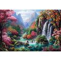 Fantasy waterfall garden Canvas Print with flowers and mountains