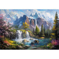 Mountain waterfall lake Canvas Print with spring trees