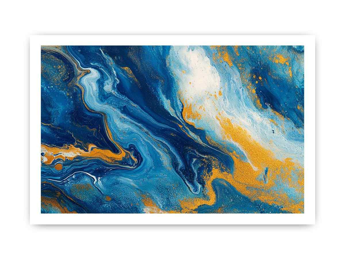 Blue and gold fluid abstract artwork