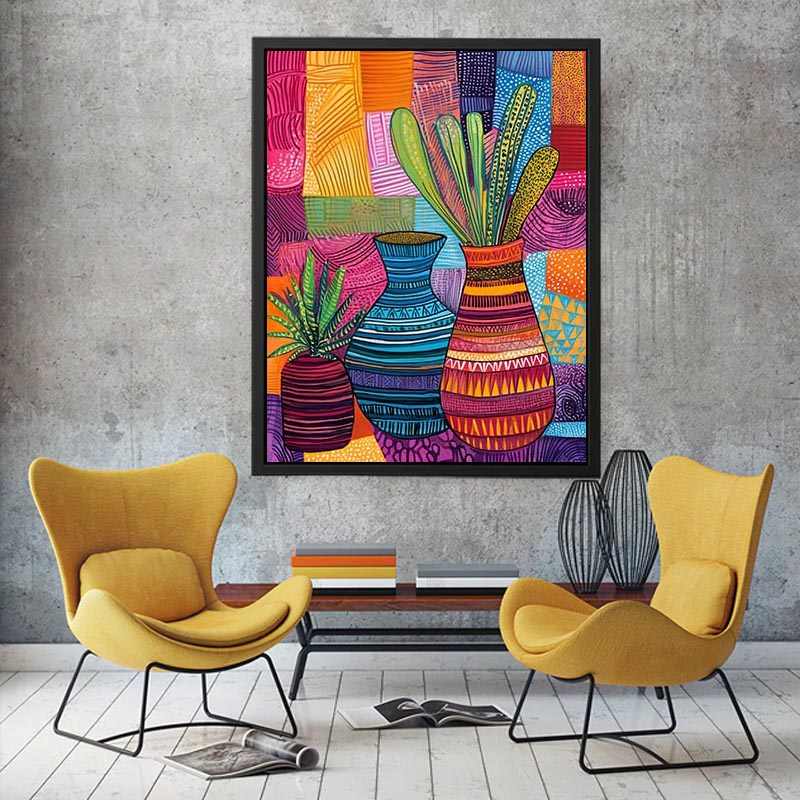 Colorful patterned vase artwork