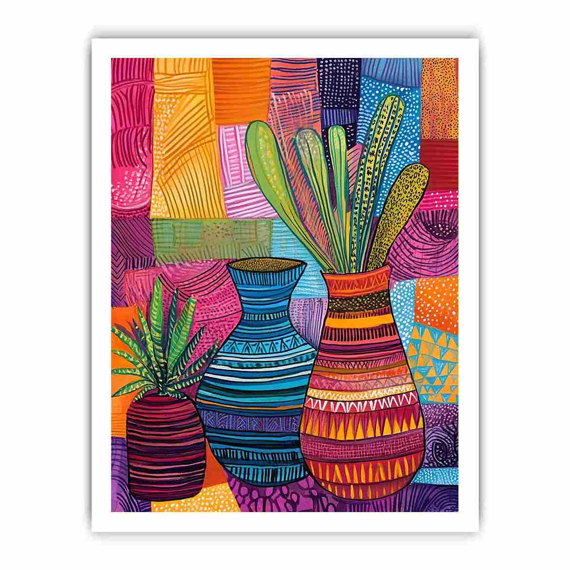 Colorful patterned vase artwork