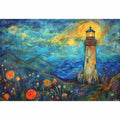 Dreamy lighthouse watercolor Canvas Print with moonlit coast