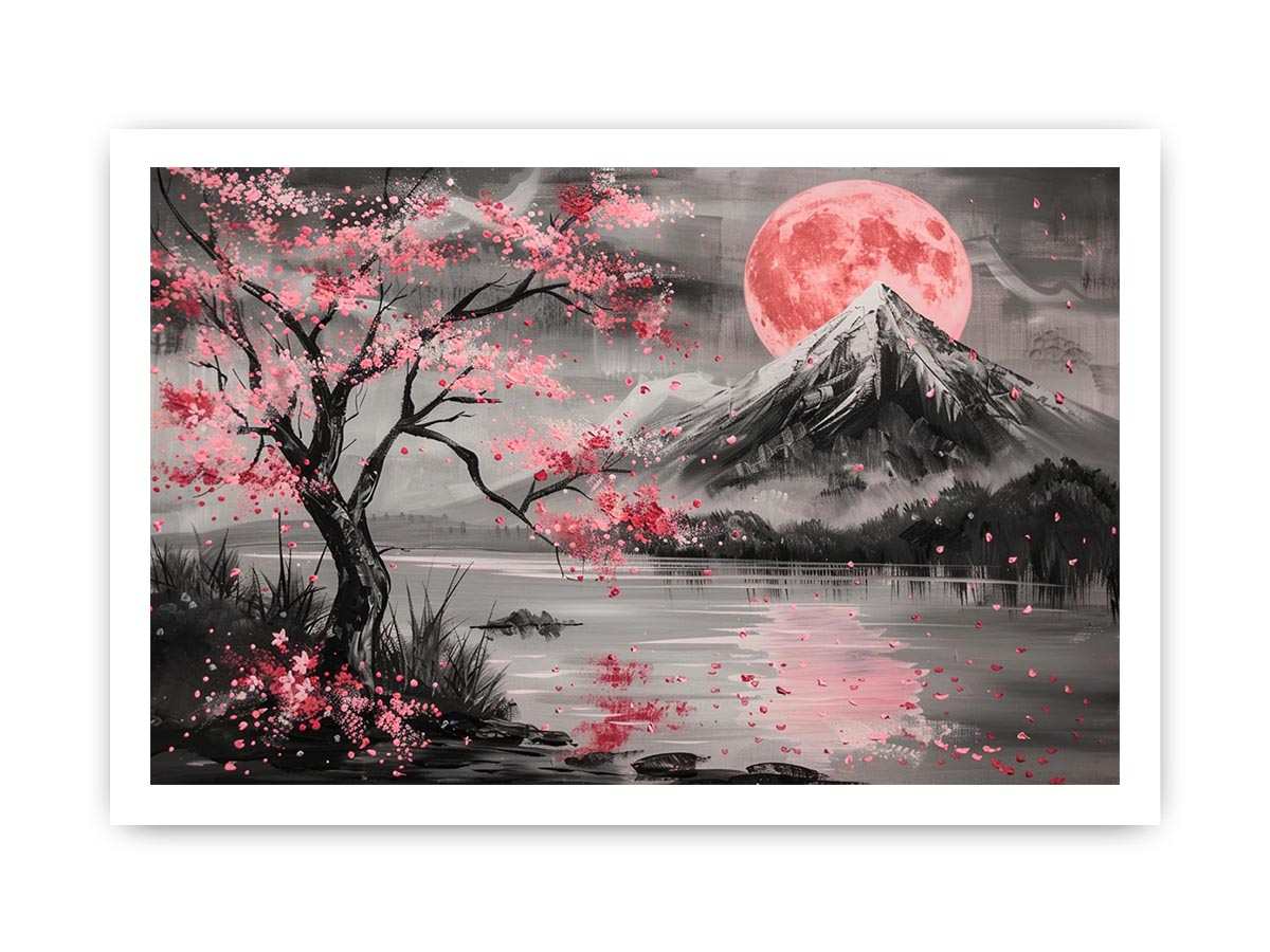 Cherry blossom moon landscape Canvas Print