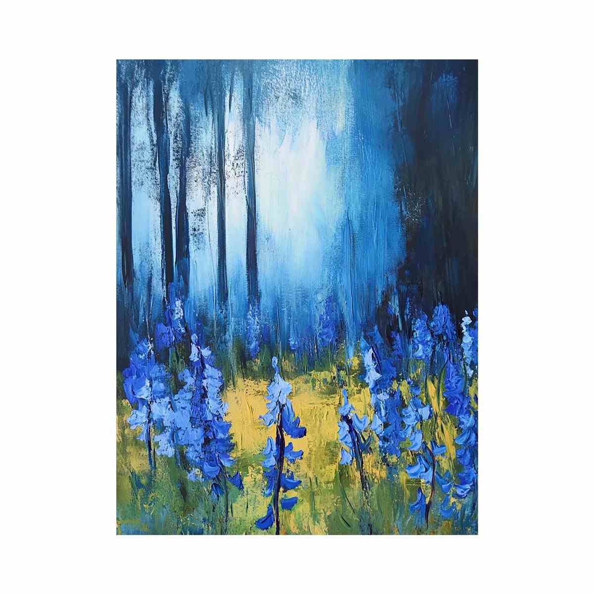 Blue floral landscape canvas art for peaceful interiors