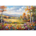 Autumn meadow landscape Canvas Print with wildflowers and mountains