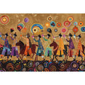 Colorful cultural procession Canvas Print with horses and folk patterns
