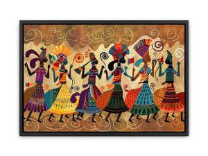 Colorful cultural dance artwork with patterned figures