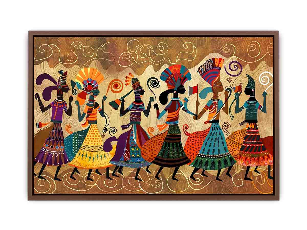 Colorful cultural dance artwork with patterned figures