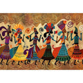 Colorful cultural dance artwork with patterned figures