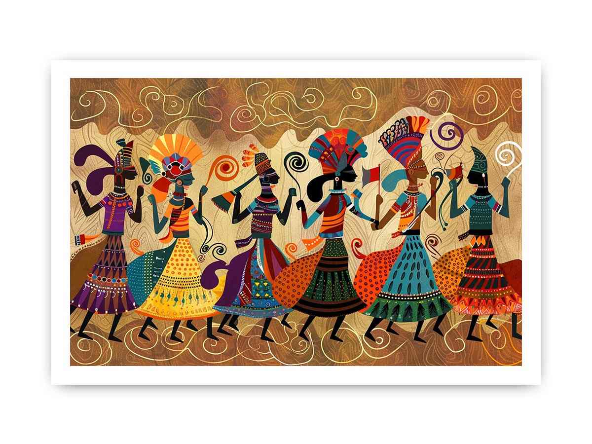 Colorful cultural dance artwork with patterned figures
