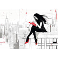 Fashion illustration Canvas Print with red accents and city skyline