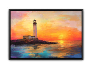 Sunset lighthouse Canvas Print with ocean reflections