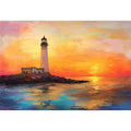 Sunset lighthouse Canvas Print with ocean reflections