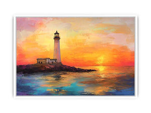 Sunset lighthouse Canvas Print with ocean reflections