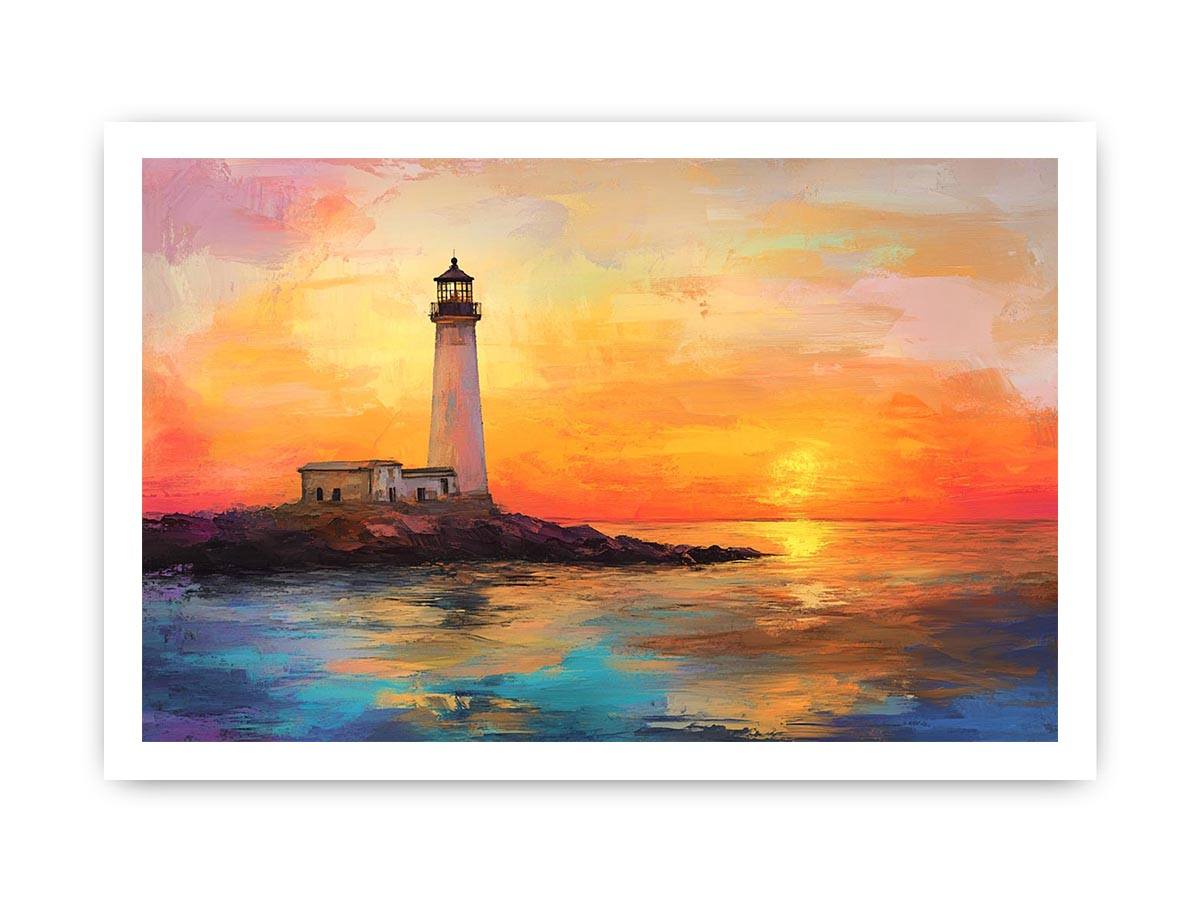 Sunset lighthouse Canvas Print with ocean reflections