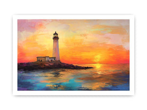 Sunset lighthouse Canvas Print with ocean reflections