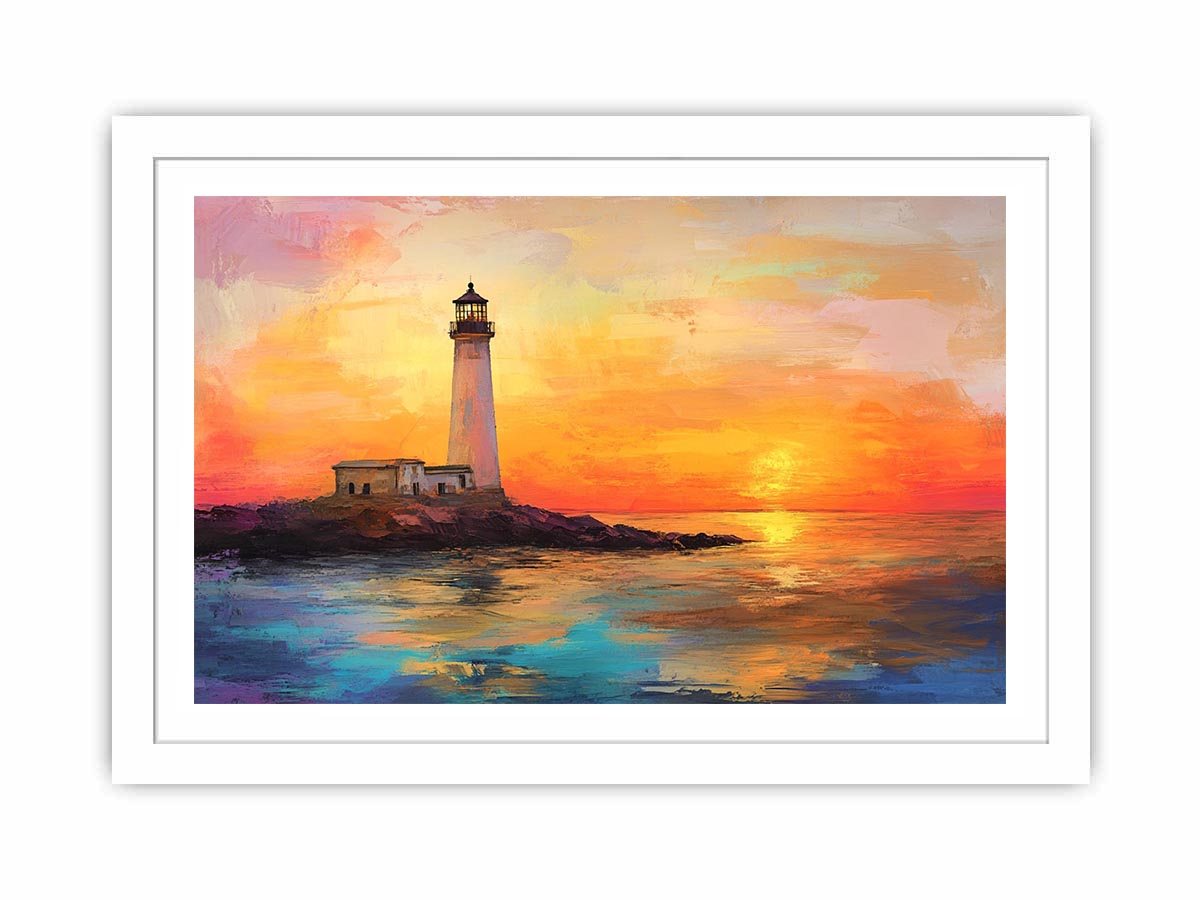 Sunset lighthouse Canvas Print with ocean reflections