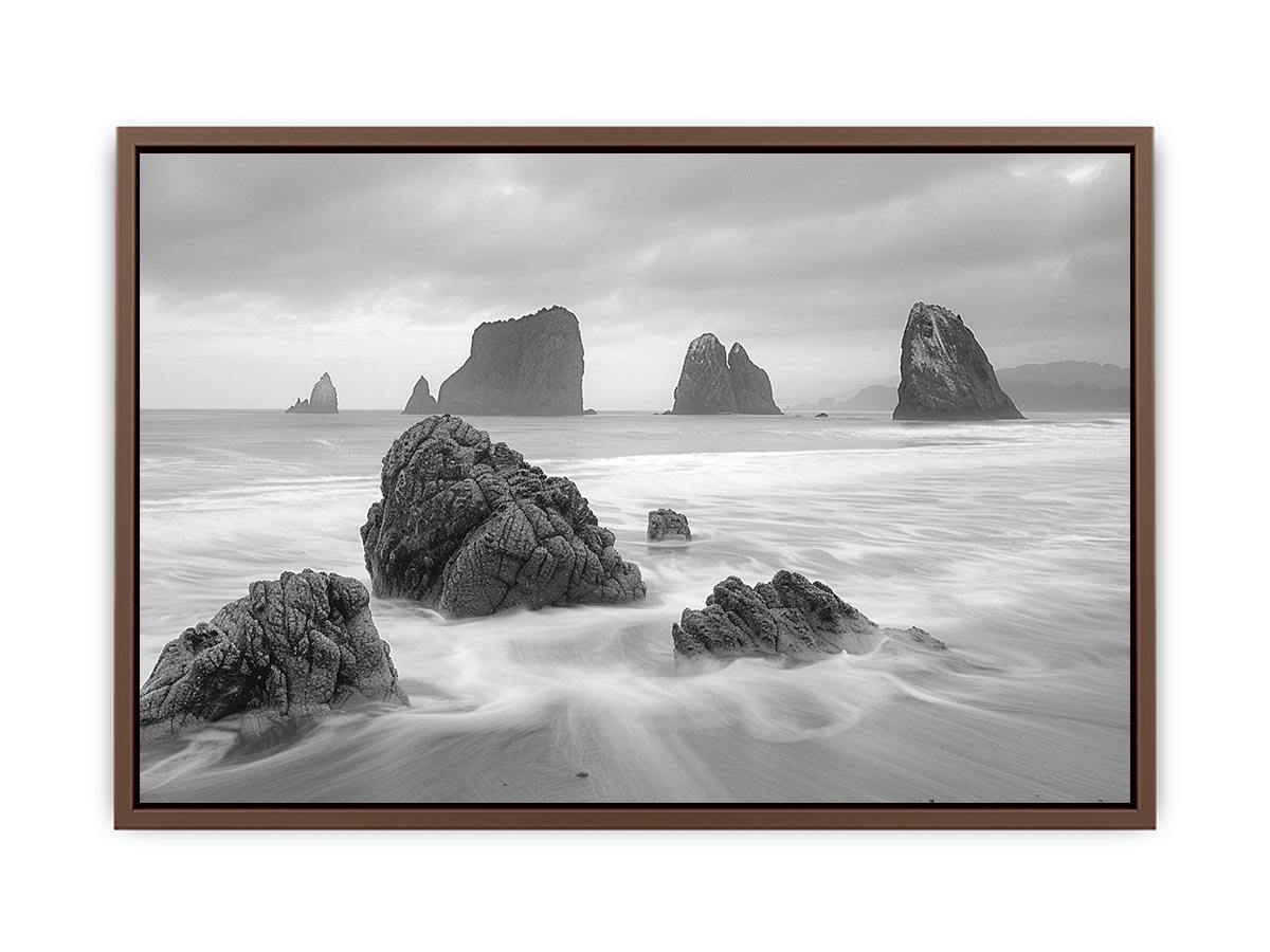 Black and white coastal landscape