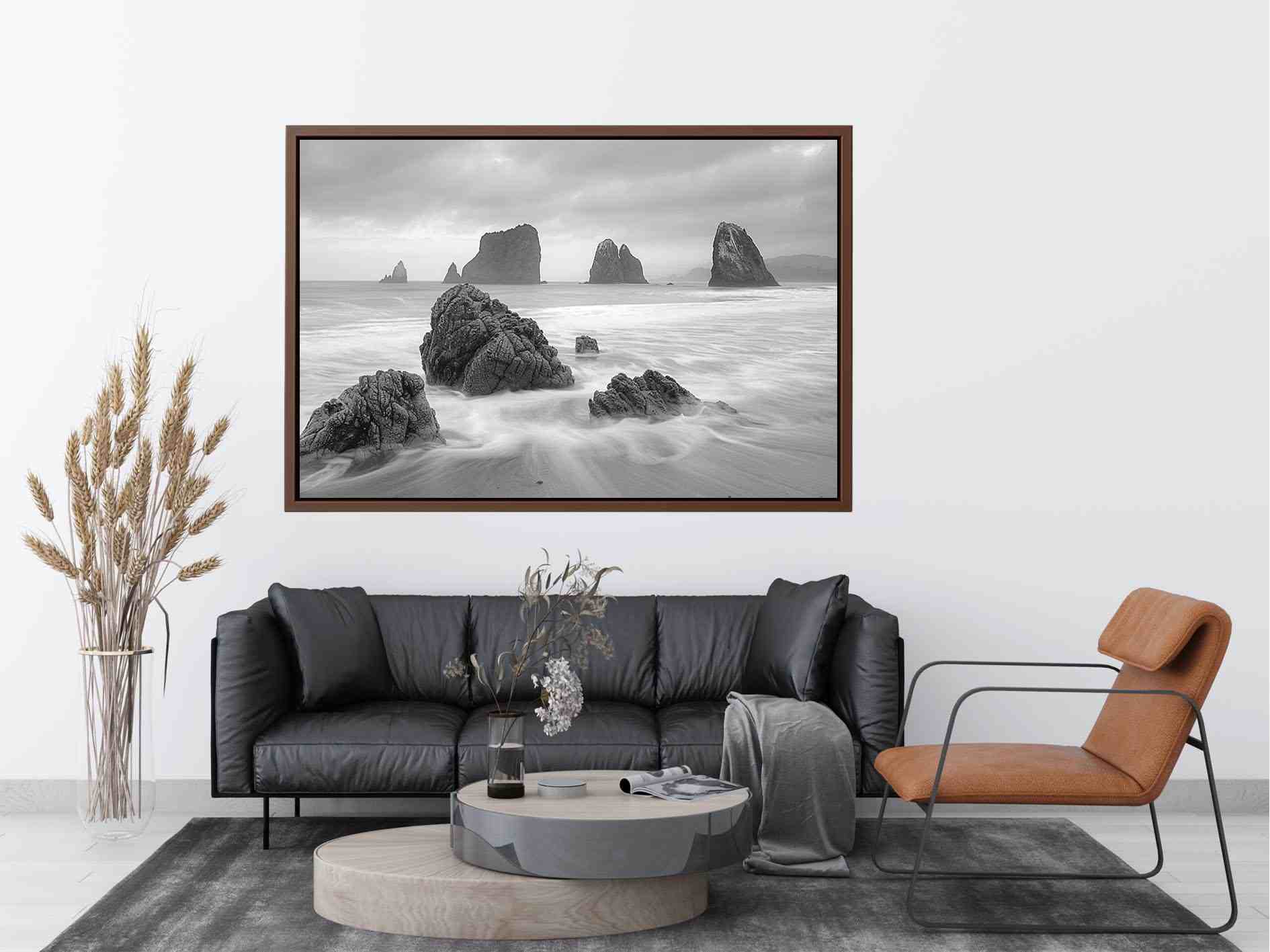 Black and white coastal landscape