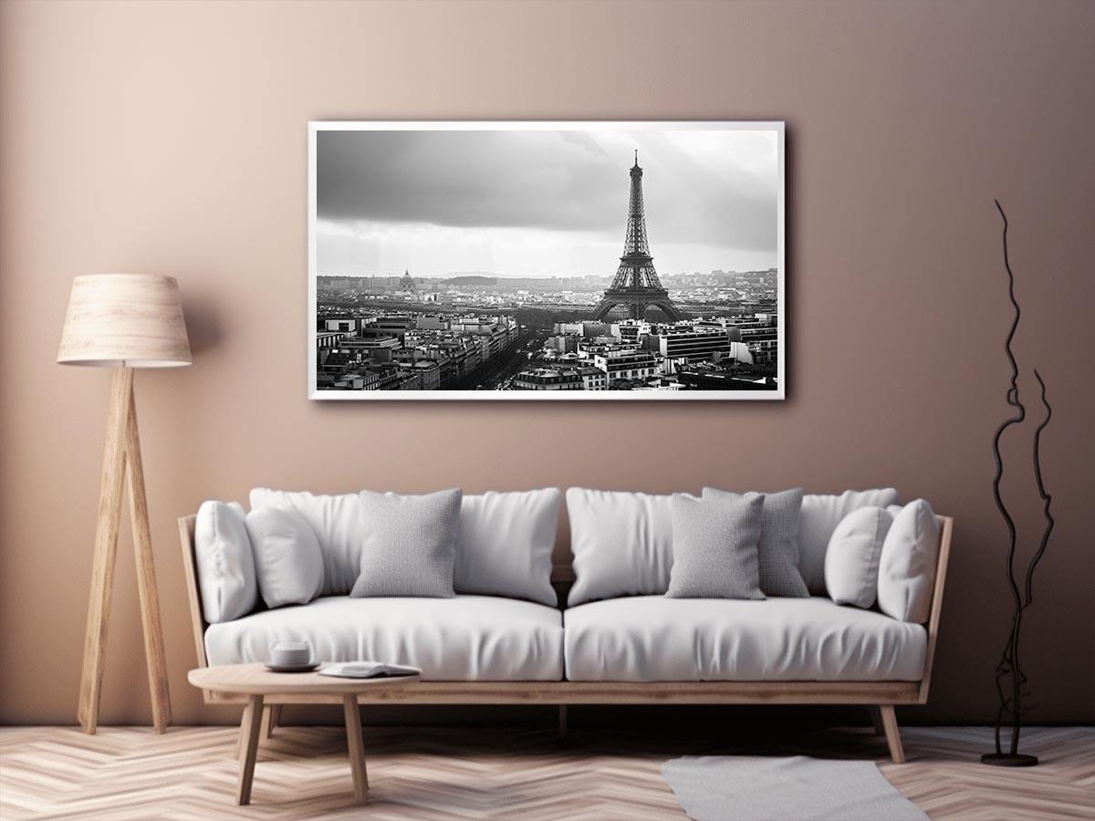 Eiffel Tower black and white cityscape artwork
